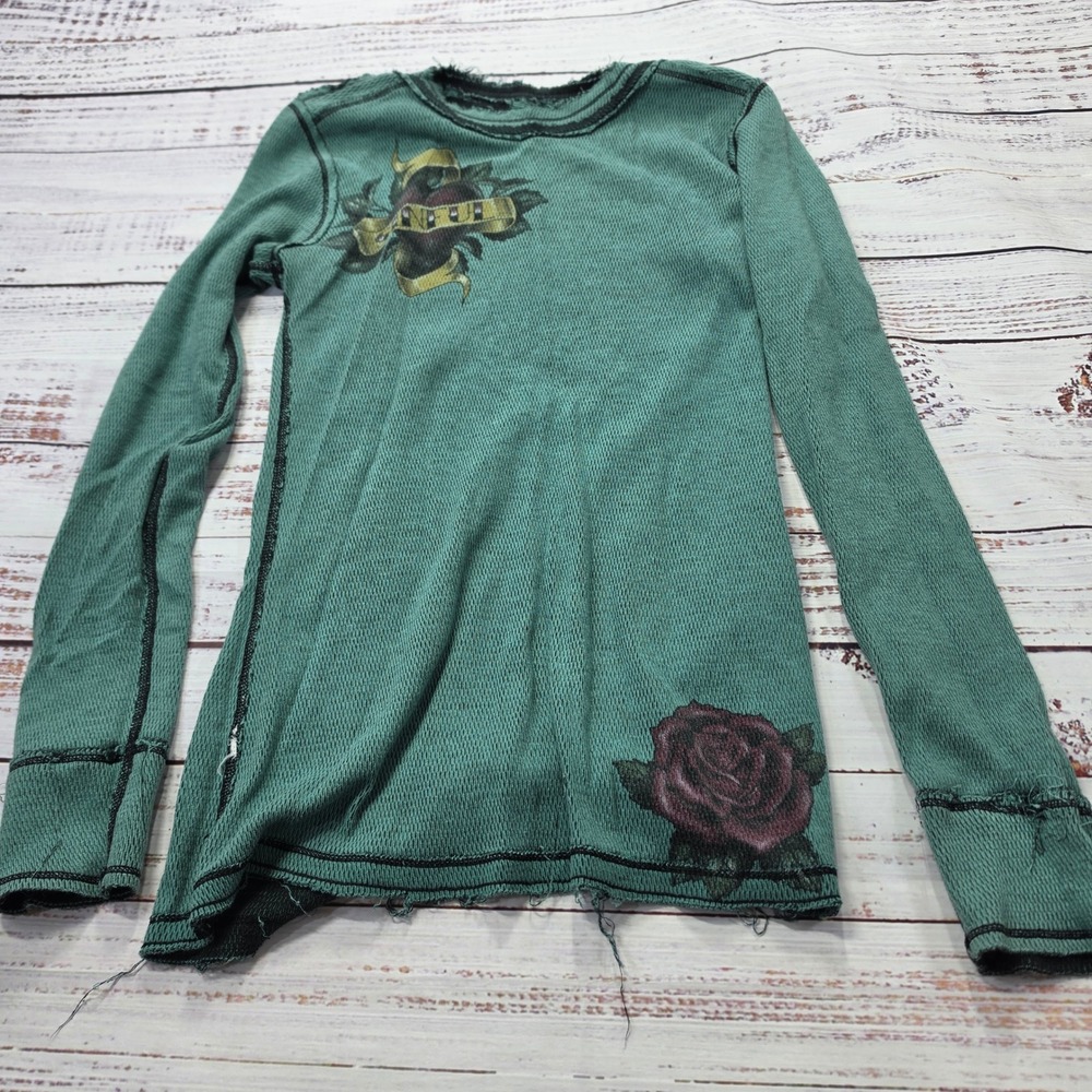 Sinful Affliction Thermal Top Womens S Green Excellent Reversible Y2K Grunge - Picture 4 of 8